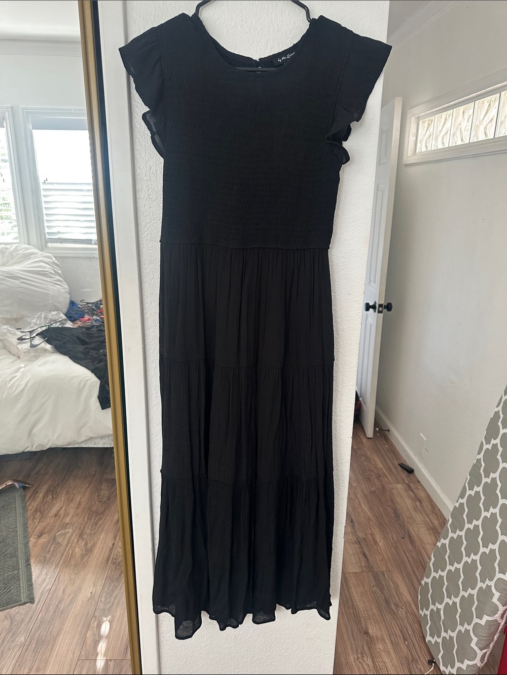 Women's Black Maxi Dress with Flutter Sleeves
